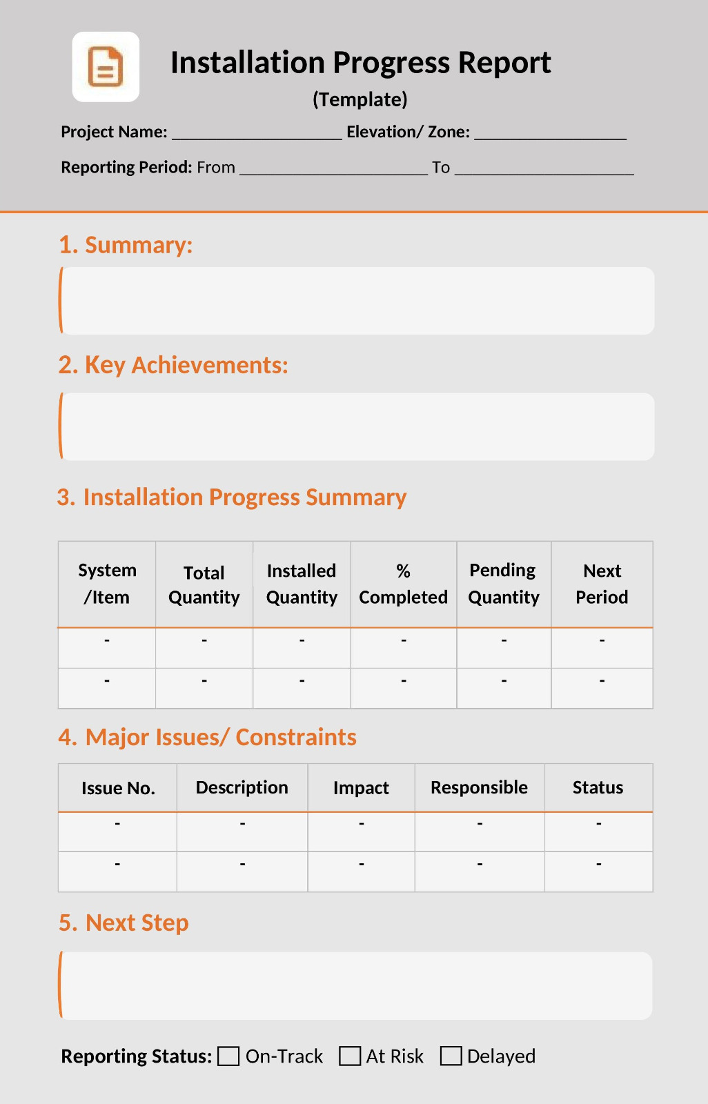 Installation Progress Report Template